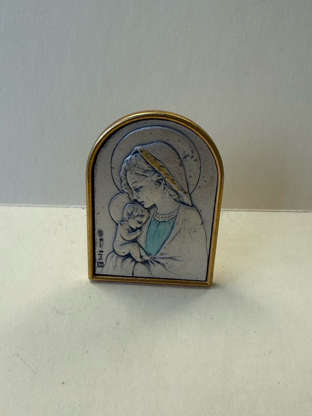 Vintage Mini Italian Sterling Silver Madonna and Child Icon 22 AR.